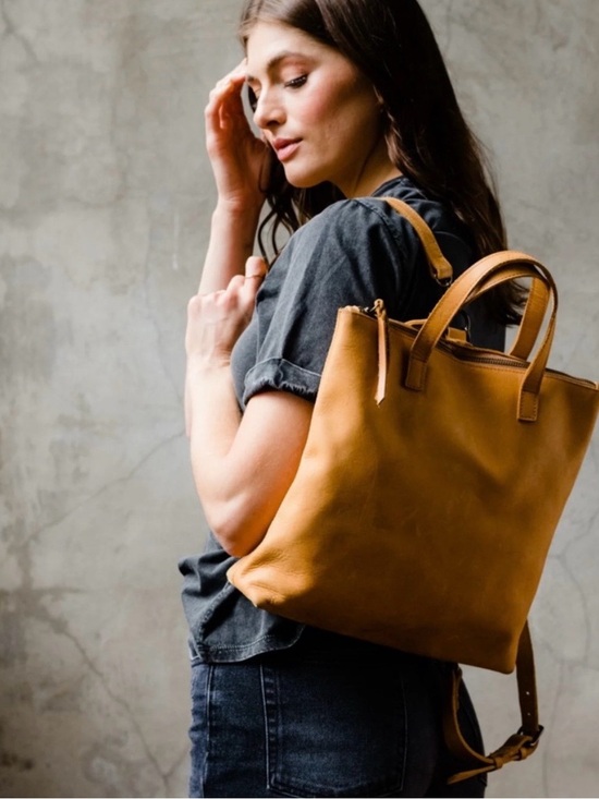 Able Handbags - Able Leather Tote Backpack - Camel